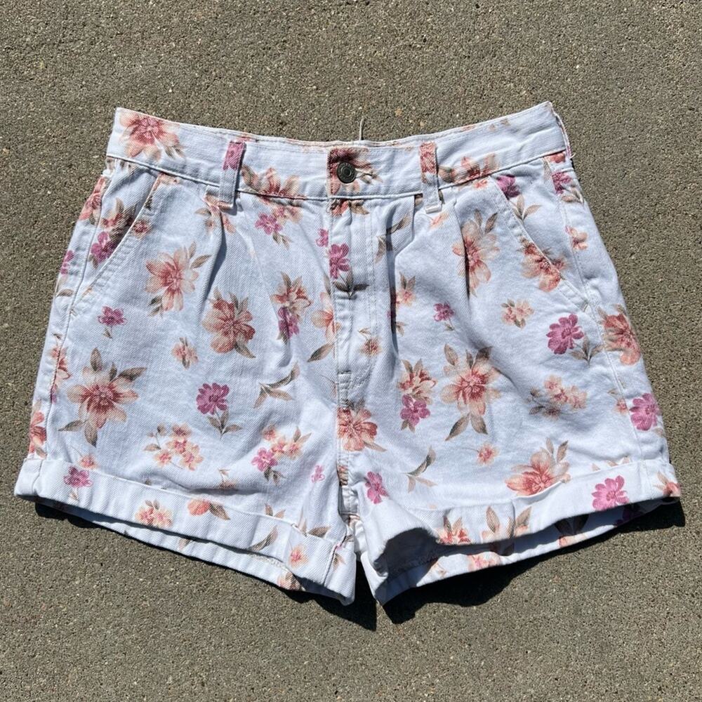 American Eagle Outfitters Floral Jean Shorts - White and Pink